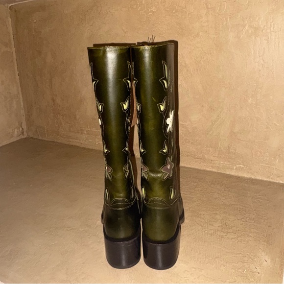 New Anthropologie x Frye Campus 14L Leather Boots Green Floral Sz 8 - Picture 4 of 6